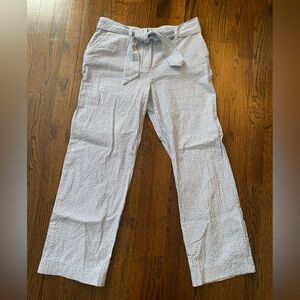 J. McLaughlin- Seersucker pants women 100% cotton Blue Striped Tie-Waist Pants 8